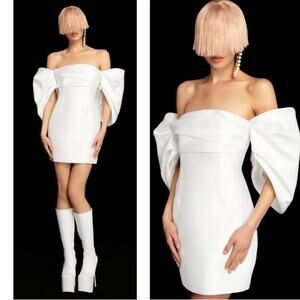 SOLACE LONDON Elina Off the Shoulder Strapless Puff Sleeve White Mini Dress Sz 0